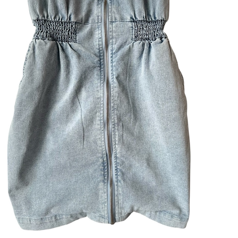 Blue Blush Cotton Blend Faux Denim Balloon Sleeve Dress - Picture 4 of 16